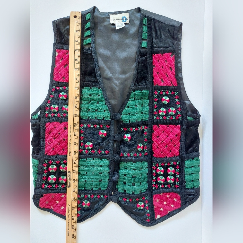 Red, Green, Black Velvet Latice Vest Christmas Medium Paul Harris Holiday Y2k - Picture 5 of 6